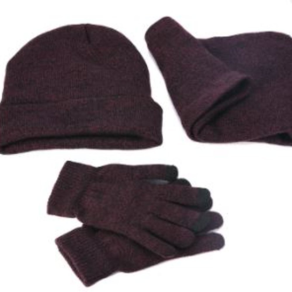 Wine Red 3pc set Winter  Hat, Scarf and Glove set. New   Women M - Picture 2 of 6